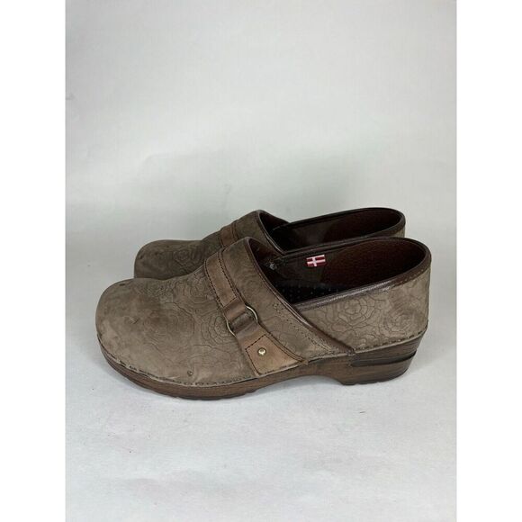 Sanita Shoes Clogs Women Size 40 US 9 Brown Leather Floral - Picture 10 of 15